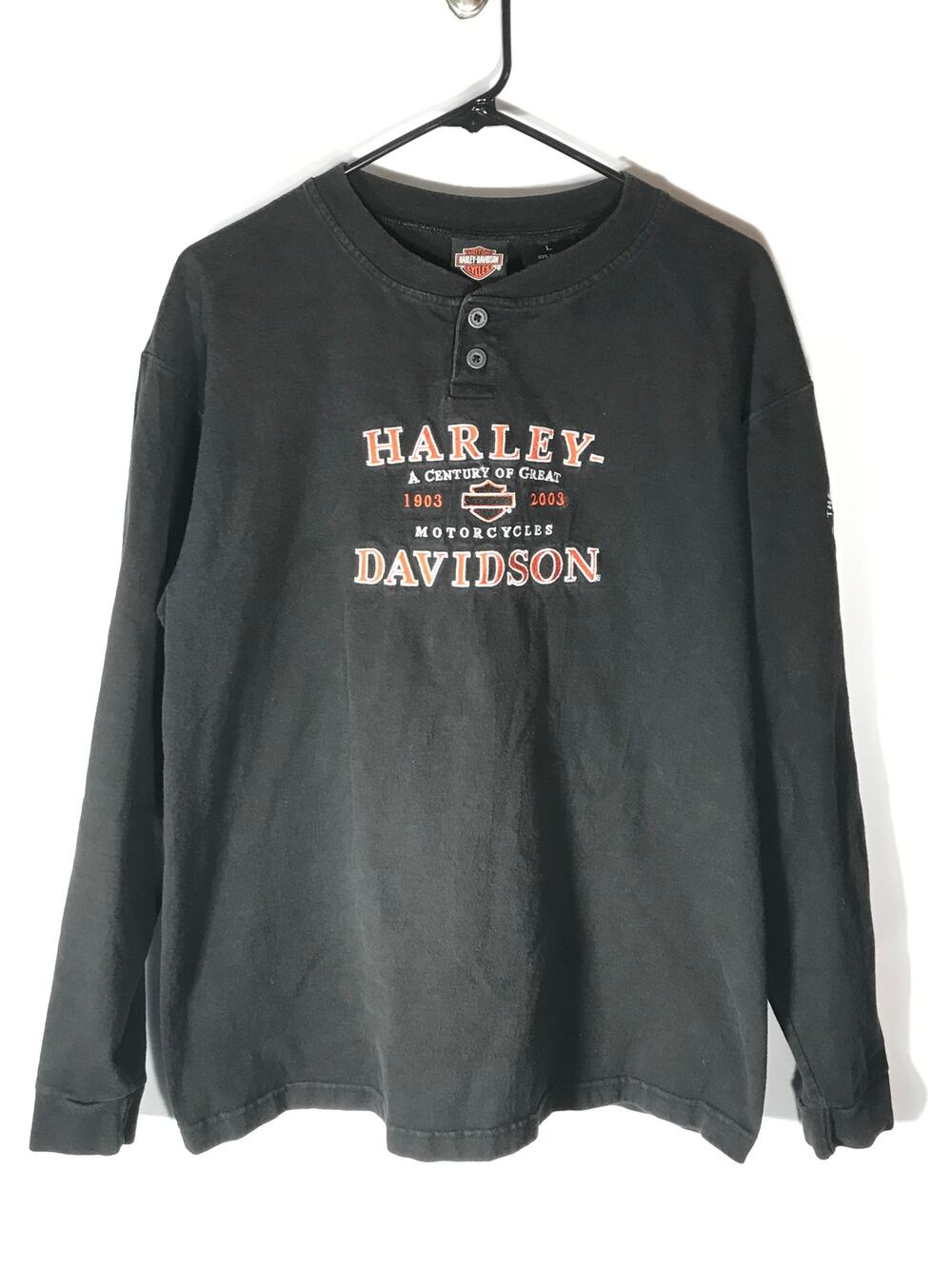 Harley Davidson Shirt Large Mens Black Rust Colored Embroidery Emblem Longview